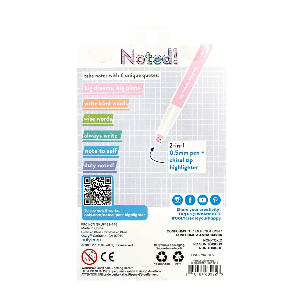 Noted! 2-in-1 Micro Fine Tip Pens & Highlighters - Set of 6 - Pine & Moss