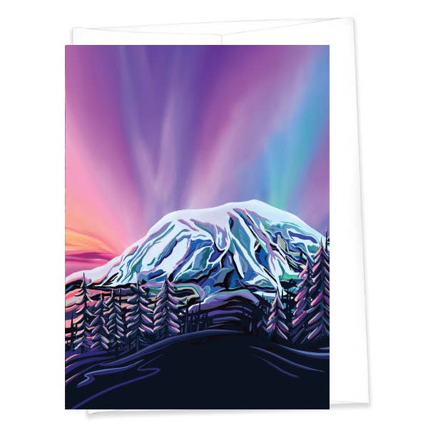 Mount Rainier & Aurora Borealis - 5"x7" Greeting Card