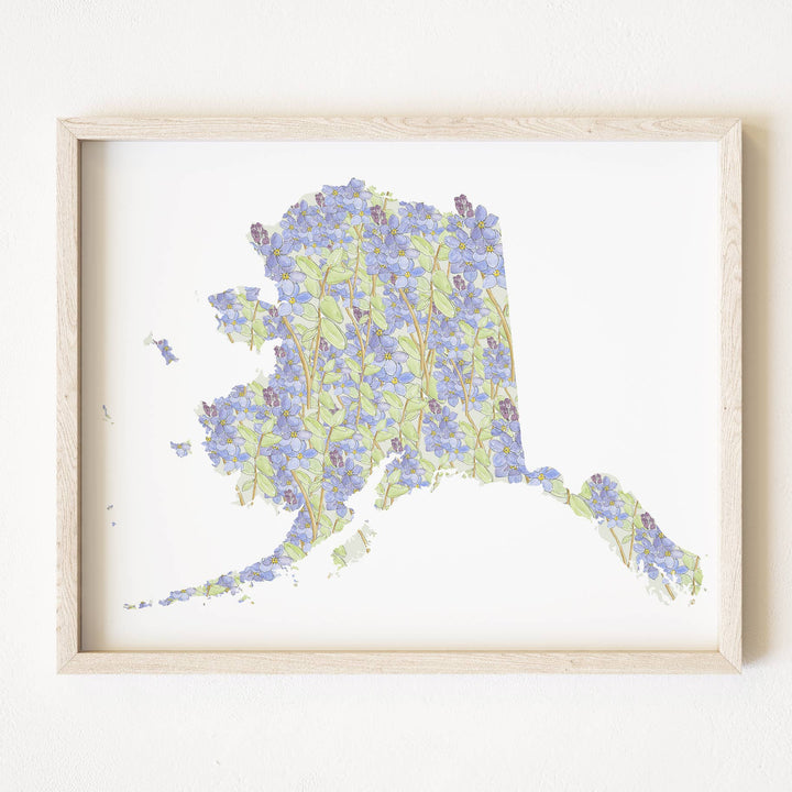 Alaska State Flower Map - ART PRINT : Watercolor / 8" x 10"