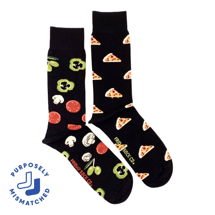 Men’s Black Pizza & Topping Socks: Men's 7-12 US/CAN