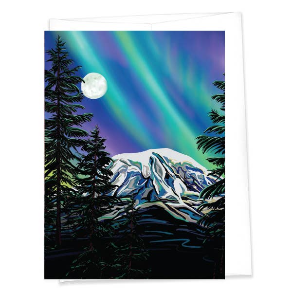 Mount Rainier & Aurora Borealis - Greeting Card