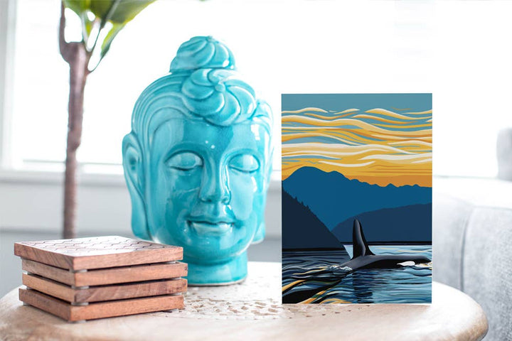 Orca Evening Swim - Puget Sound Greeting Card- 5" x 7" - Pine & Moss