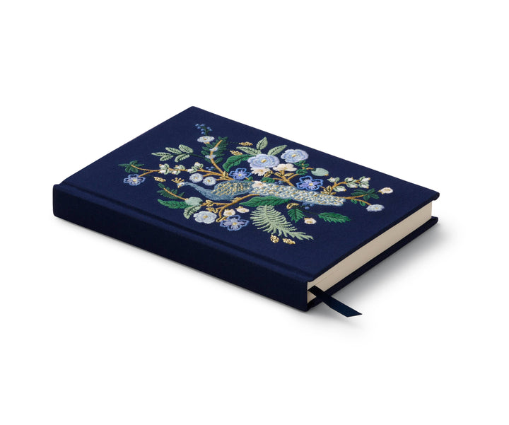 Peacock Embroidered Journal - Pine & Moss