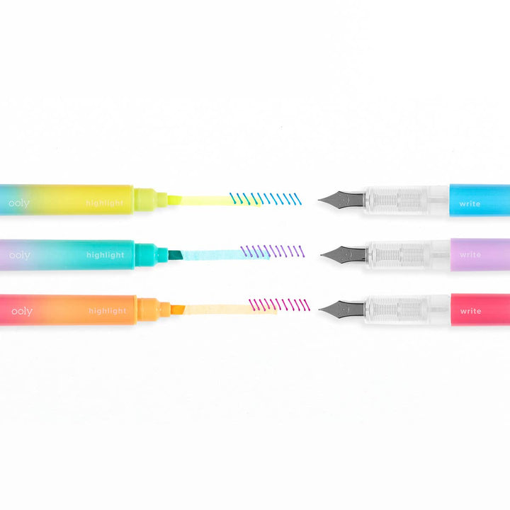Writer's Duo Double-Ended Fountain Pens + Highlighters - Pine & Moss
