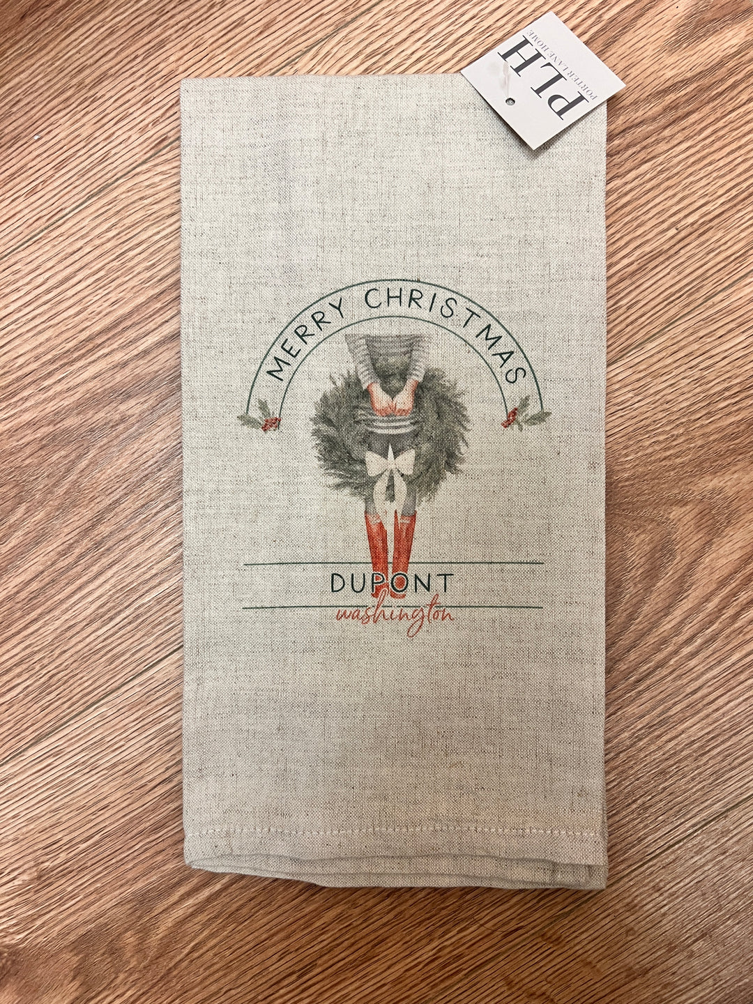 Merry Christmas Wreath Tea Towel: DuPont - Pine & Moss