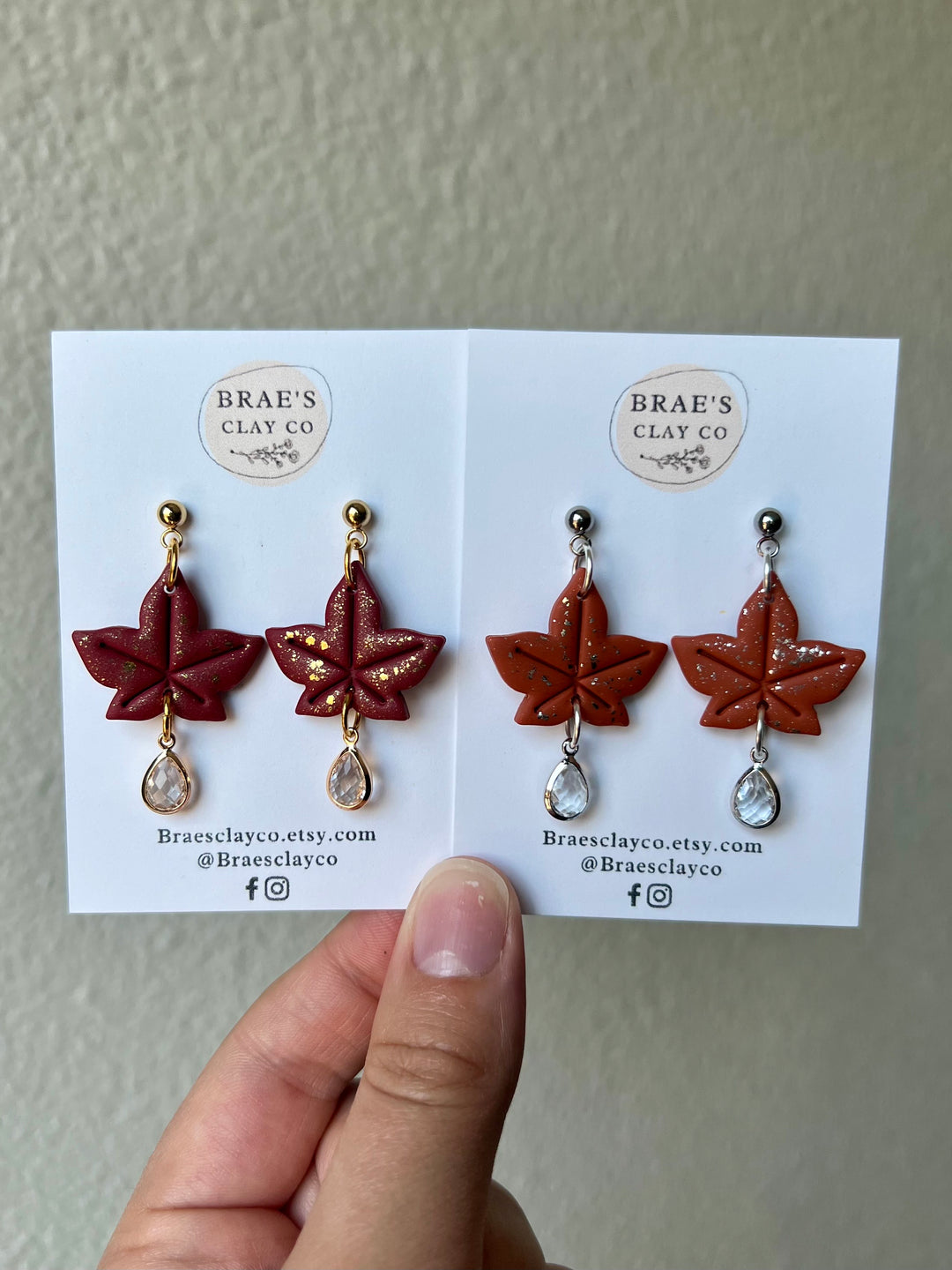 Brae's Clay Co.- Maple Leaf Drop Earrings (Two Colors)
