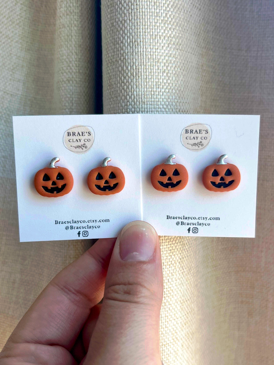 Brae's Clay Co.- Orange Jack-O-Lantern Stud Earrings