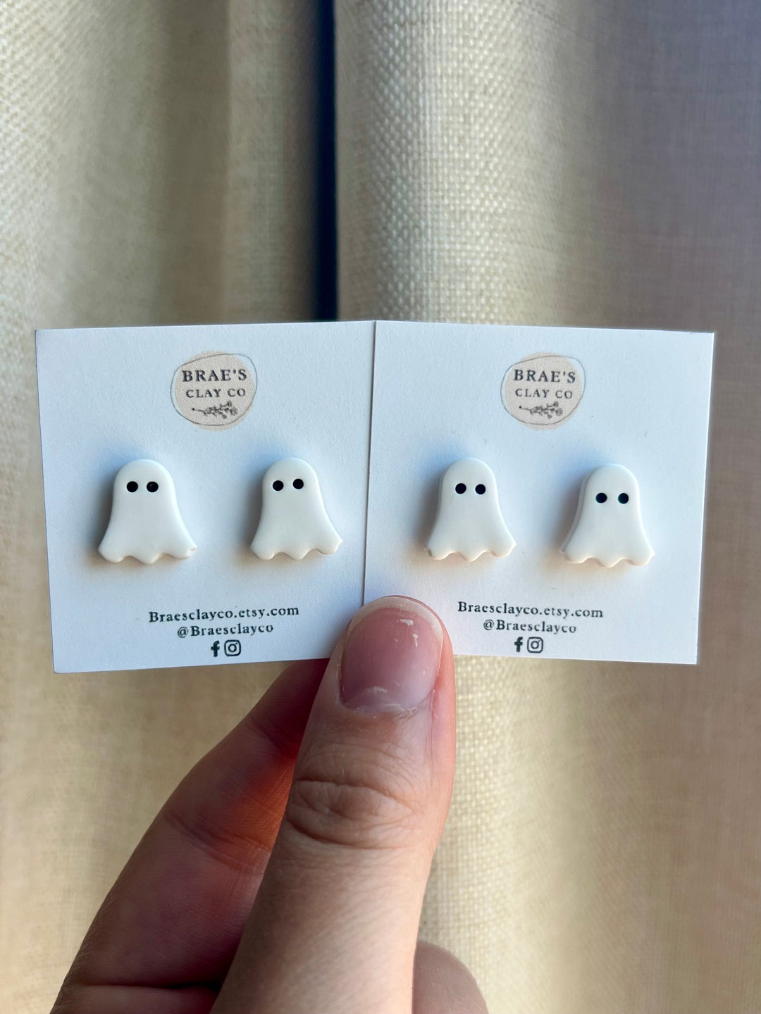 Brae's Clay Co.- Ghost Stud Earrings with Scalloped Bottom
