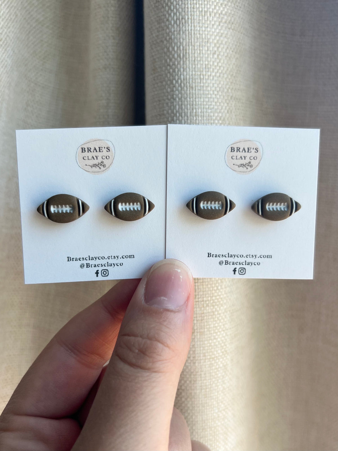 Brae's Clay Co.- Football Stud Earrings