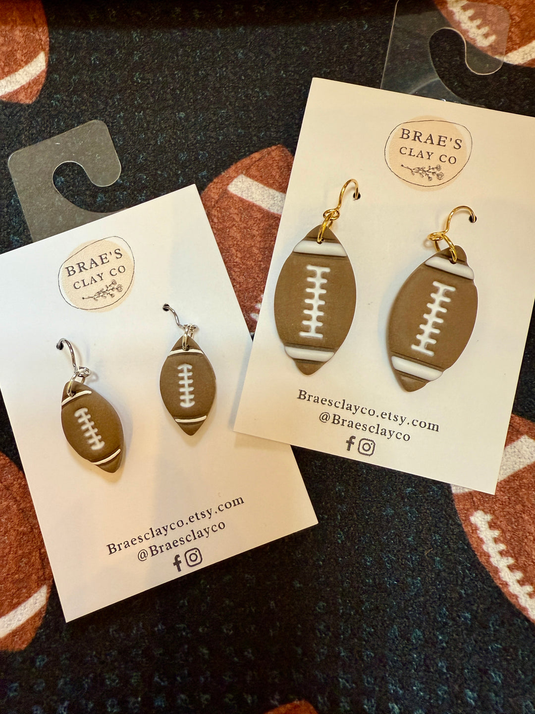 Brae's Clay Co.- Football Dangle Earrings (Two Sizes)