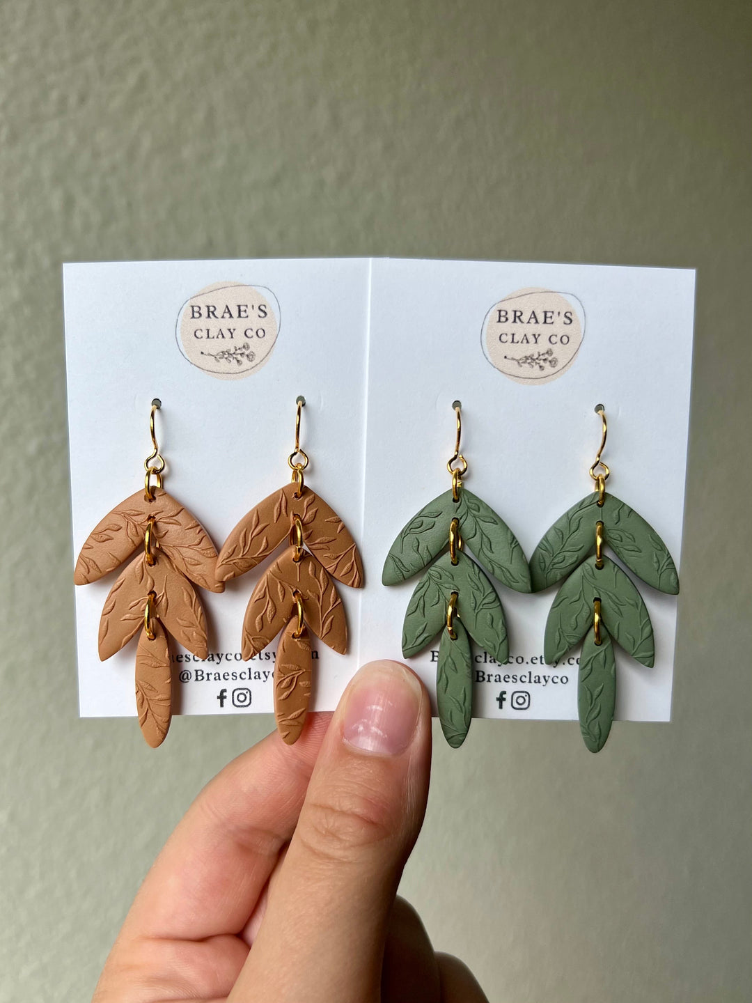 Brae's Clay Co. Vine Embossed Triple Dangle Earrings- Two Colors