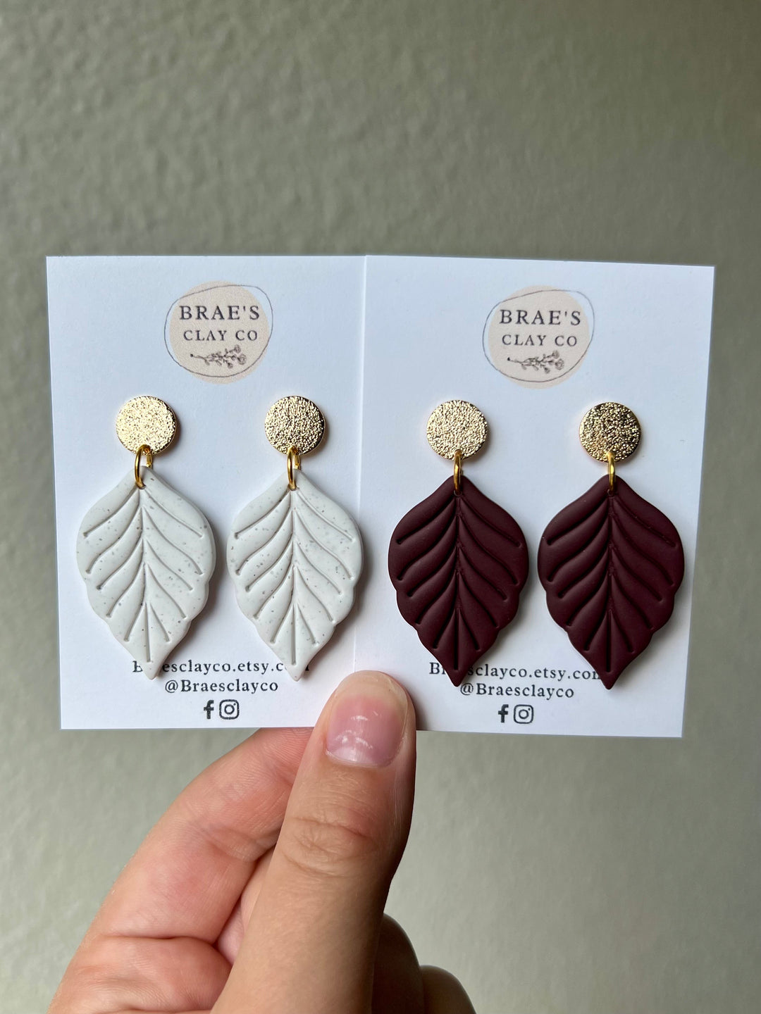 Brae's Clay Co. Leaf Shaped Earrings- Two Colors