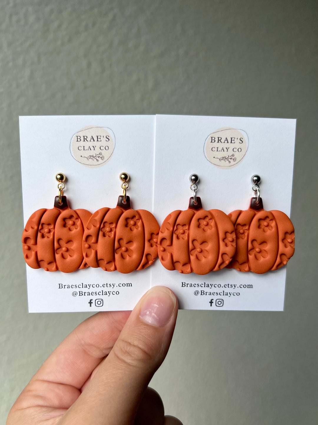 Brae's Clay Co. Floral Pumpkin Earrings