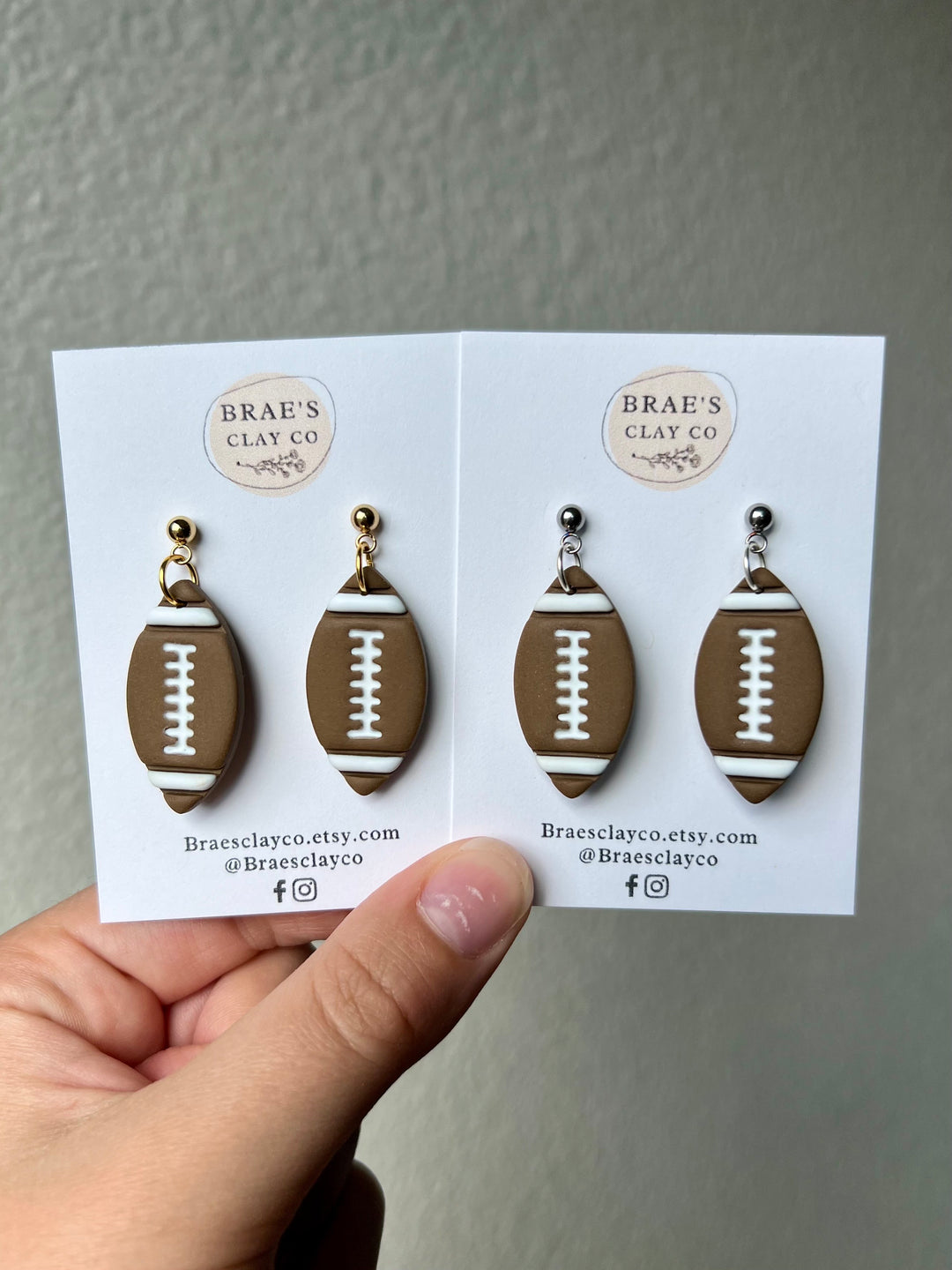 Brae's Clay Co. Football Dangle Earrings- Two Styles