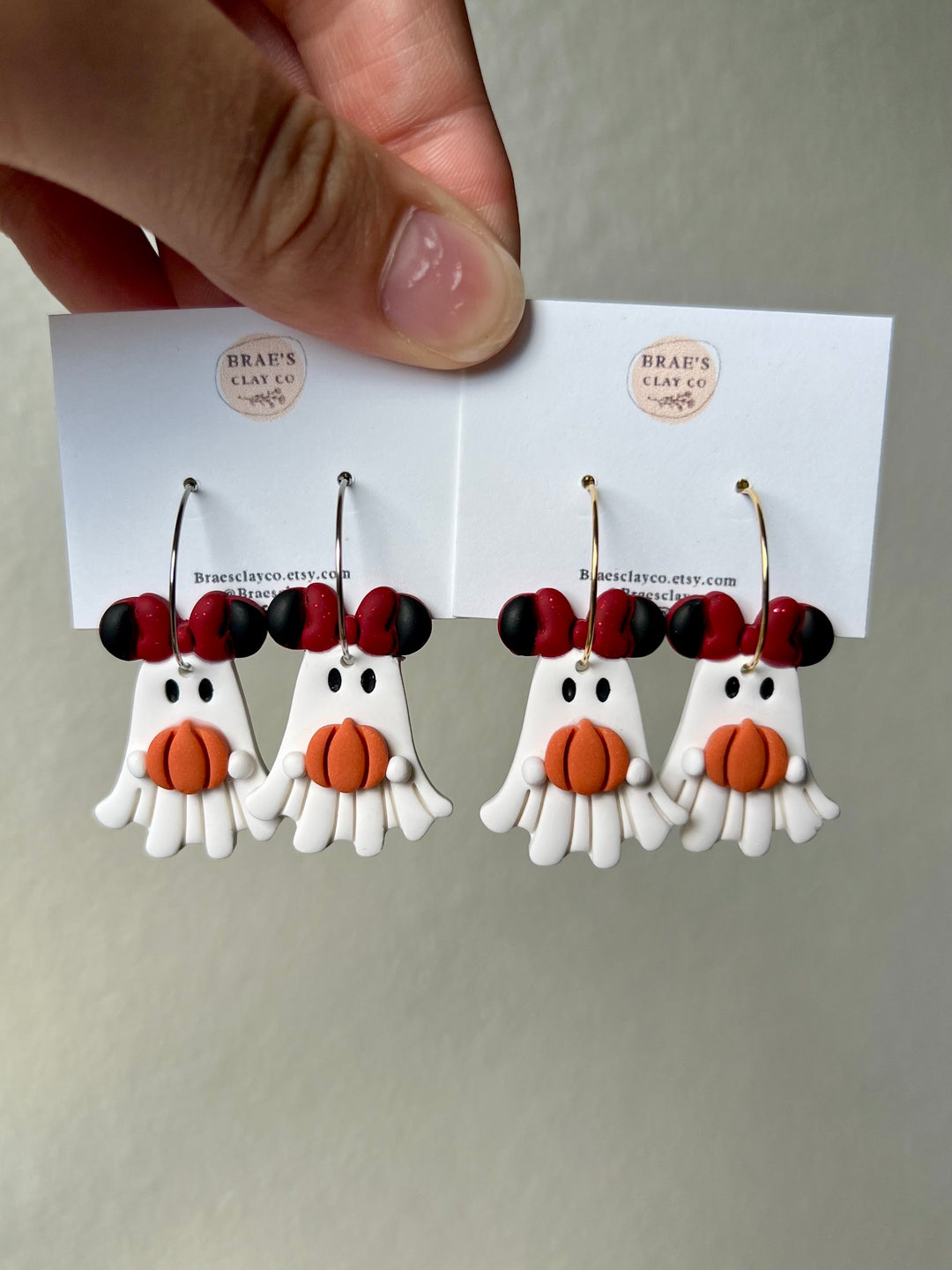 Brae's Clay Co. Magic Mouse Ghost Hoop Earrings- Two Styles