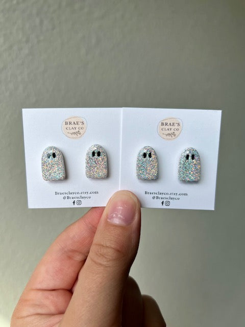 Brae's Clay Co. Iridescent Glitter Ghost Stud Earrings
