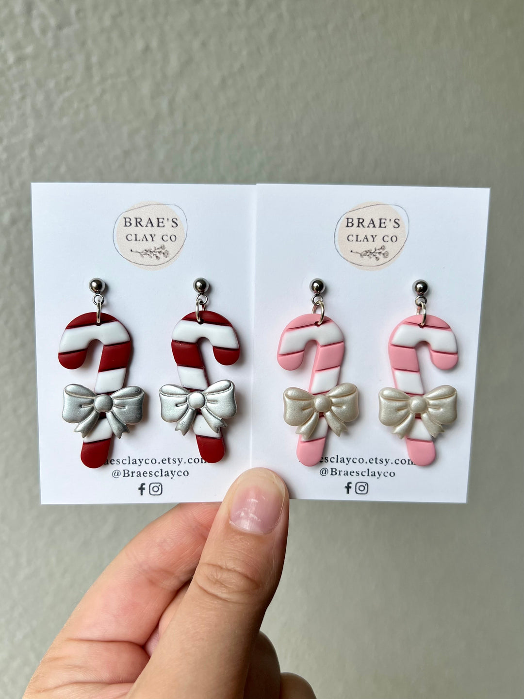 Brae's Clay Co. Candy CaneDangle Earrings- Two Colors