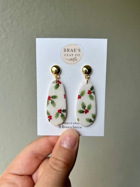 Brae's Clay Co. Holly Leaf Dangle Earrings