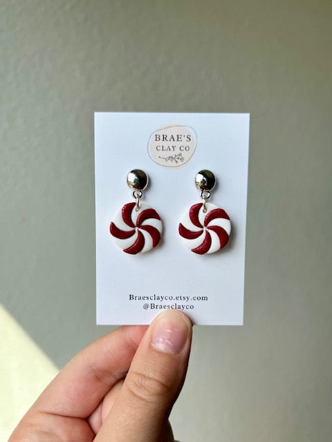 Brae's Clay Co. Peppermint Candy Dangle Earrings