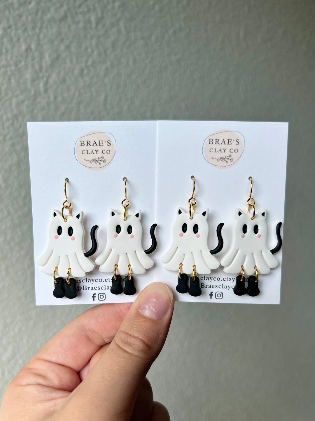 Brae's Clay Co. Cat Ghost Dangle Earrings