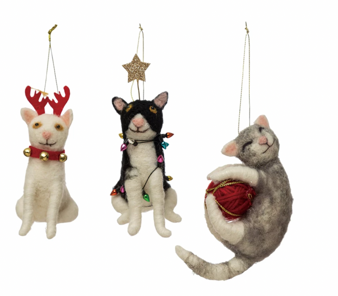 Wool Felt Cat Ornaments - Pine & Moss