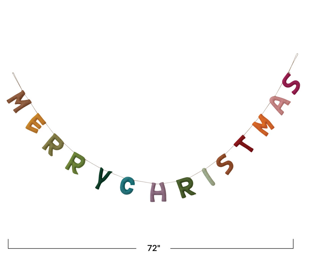 Merry Christmas Wool Felt Garland - Pine & Moss