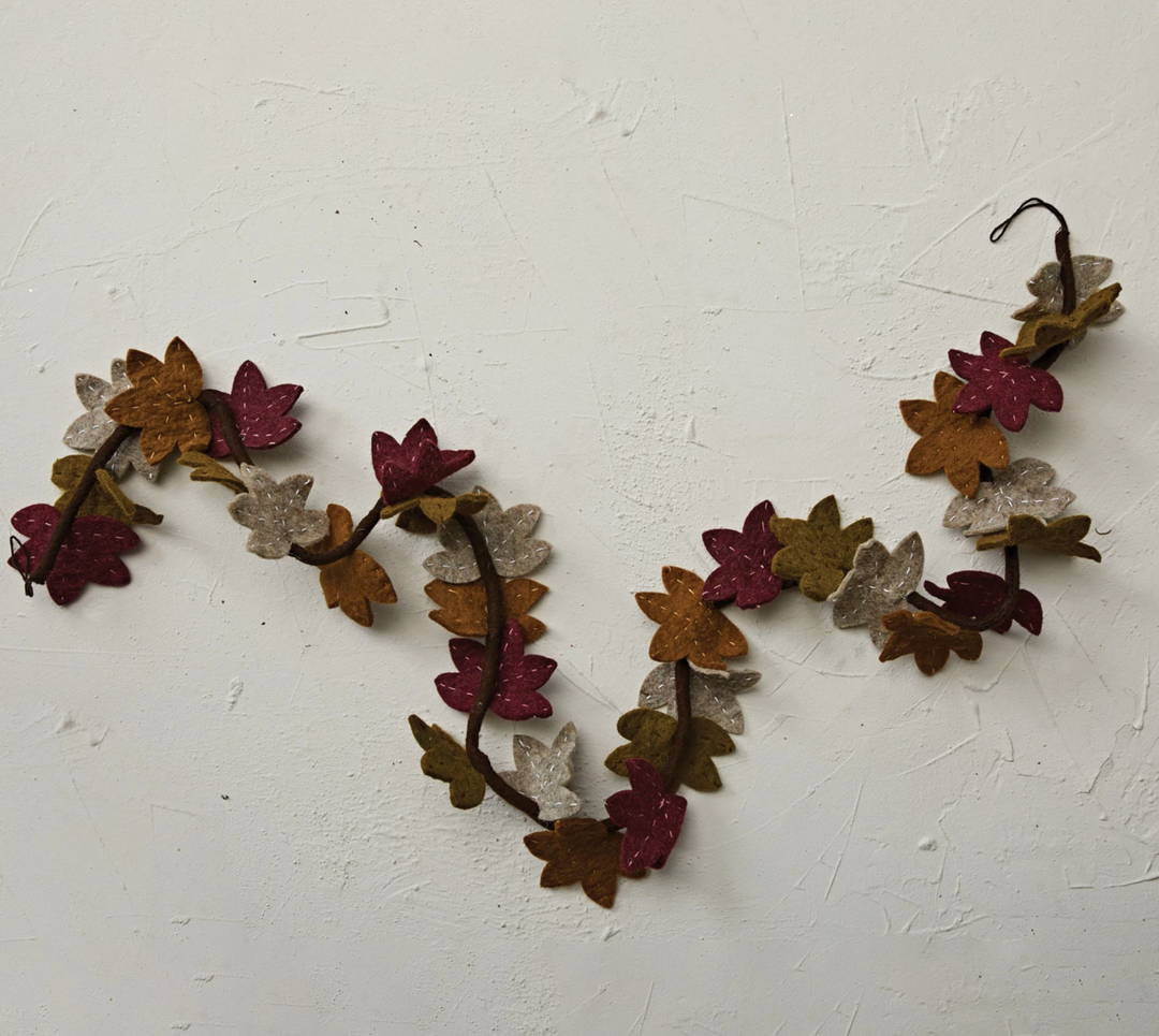 Handmade Wool Felt Wired Leaf Garland- Multi color - Pine & Moss