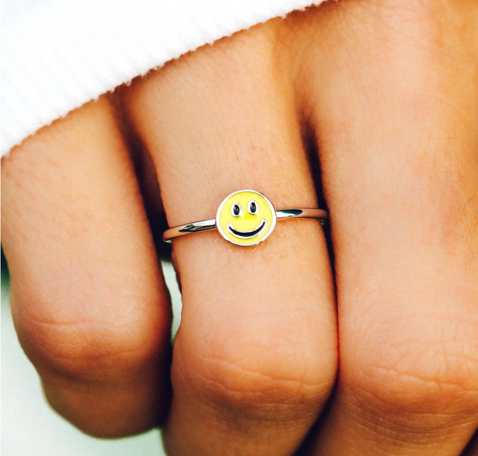 Pura Vida Happy Face Ring - Pine & Moss