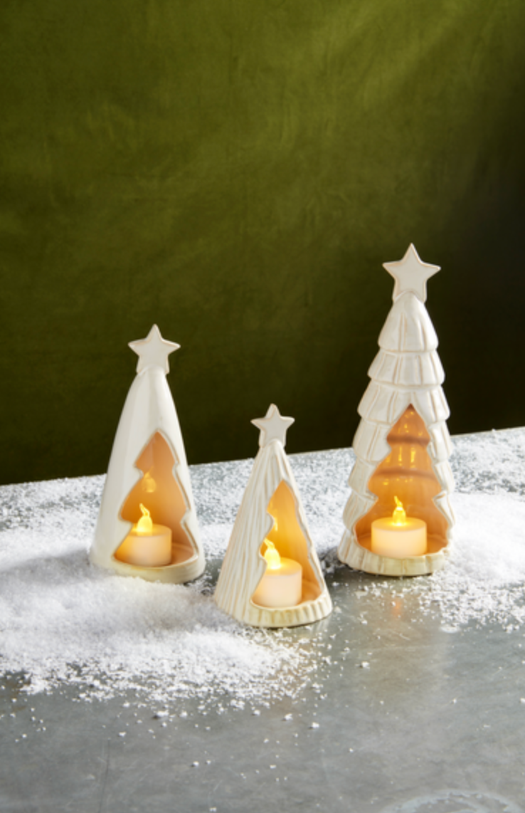 Ceramic Tree Votive Holders- Three Sizes - Pine & Moss