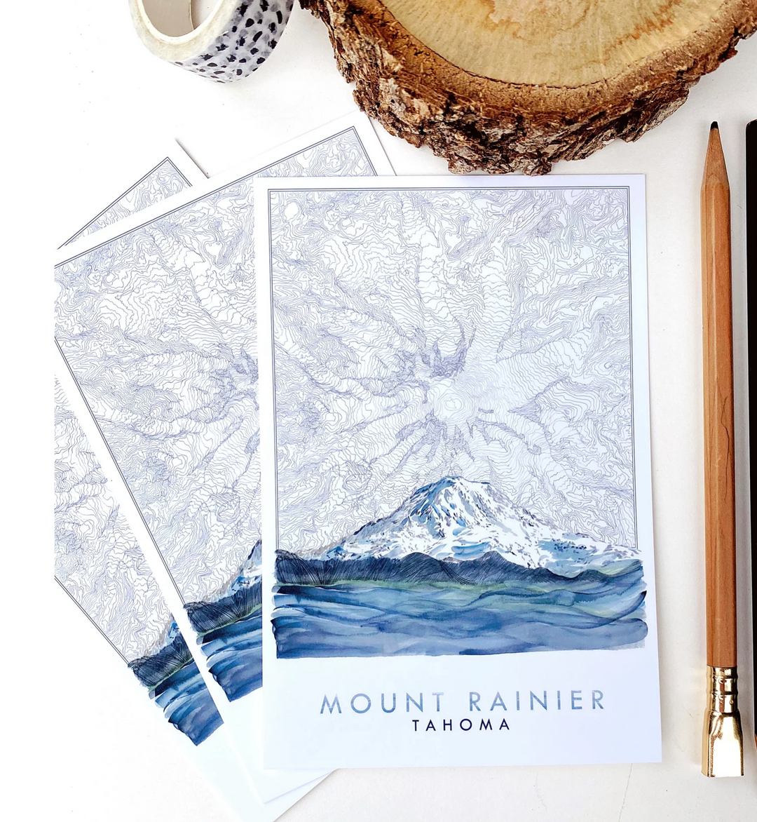 MOUNT RAINIER, Tahoma, Washington Mountain Map Postcard
