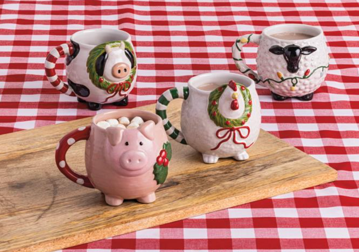 Farm Christmas Animal Mugs: Four Styles