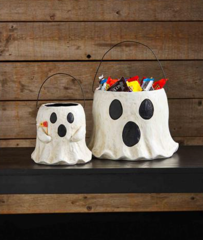 Papier Mache Ghost Treat Buckets: Two Sizes