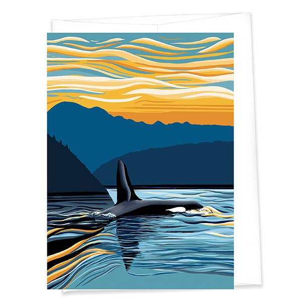 Orca Evening Swim - Puget Sound Greeting Card- 5" x 7" - Pine & Moss