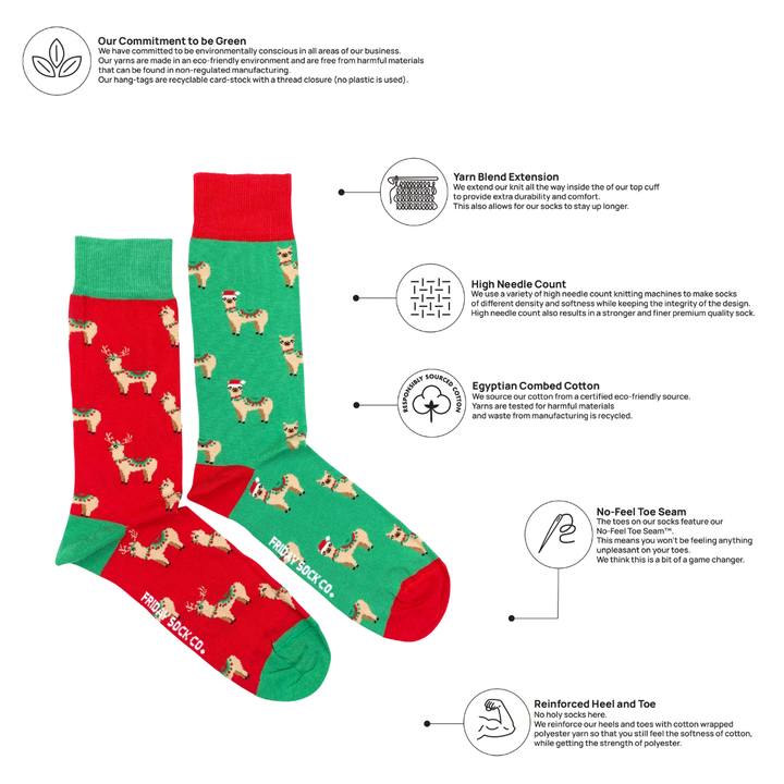 Men's Ugly Christmas Fa La Llama Mismatched Midcalf Socks: Men's 7 - 12