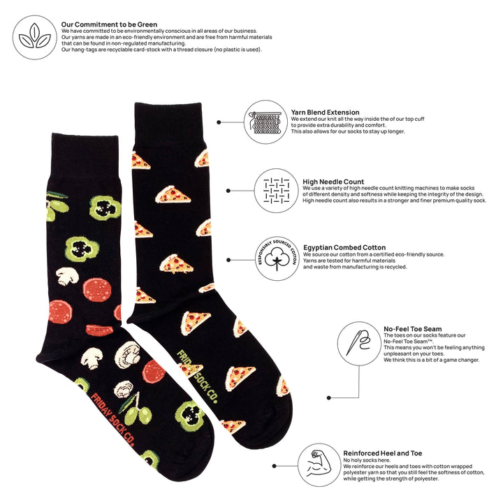 Men’s Black Pizza & Topping Socks: Men's 7-12 US/CAN