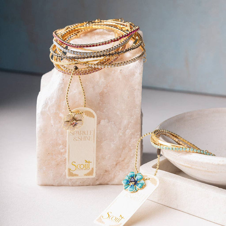 Sparkle & Shine Rhinestone Bracelet Trio - Montana Blue/Gold - Pine & Moss