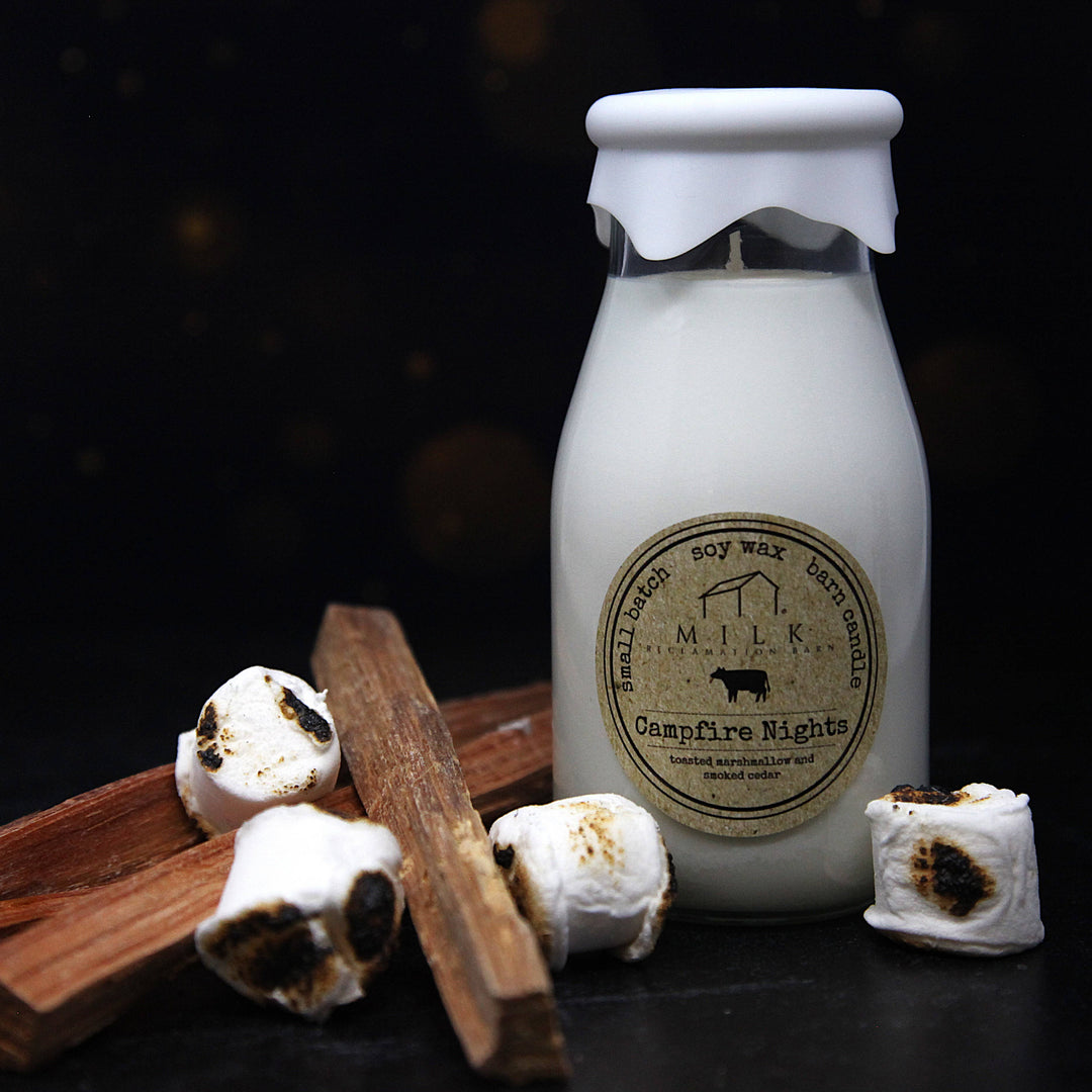 Milk Bottle Candle 13 Oz. Campfire Nights