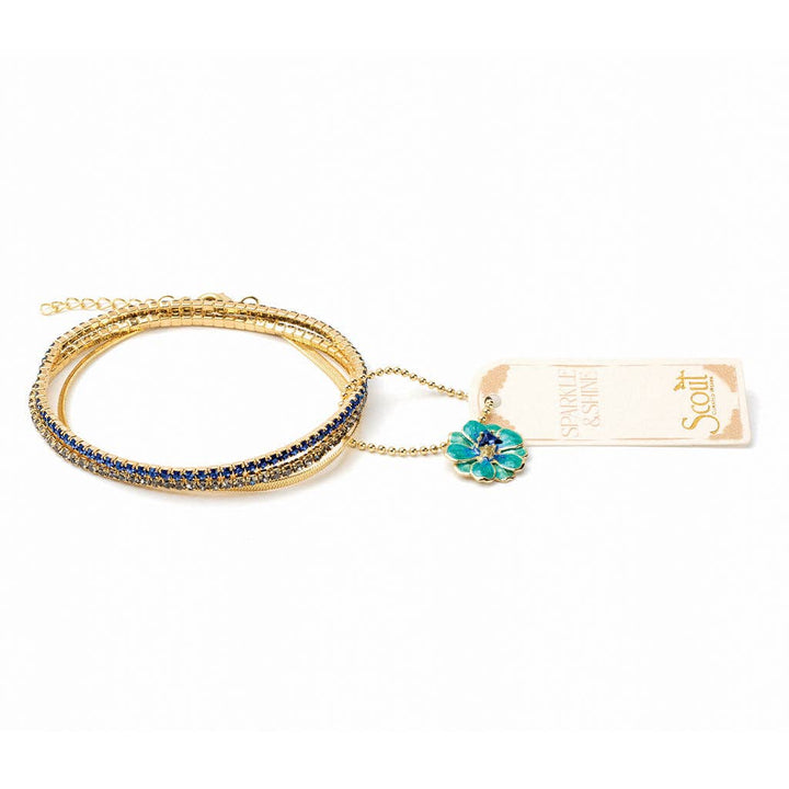 Sparkle & Shine Rhinestone Bracelet Trio - Montana Blue/Gold - Pine & Moss