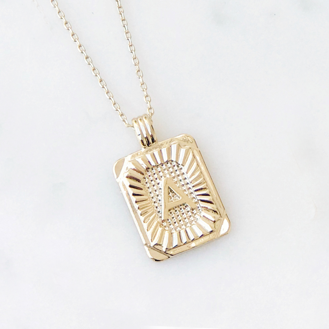 Squared Initial Coin Necklace - Pine & Moss