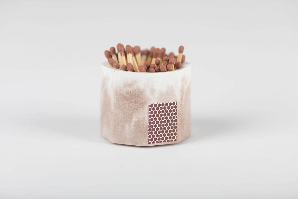 Brown & White Match Holder w/ Striker and Brown Matches - Pine & Moss