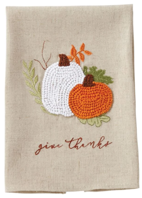 Give Thanks, French Knot Towel - Pine & Moss