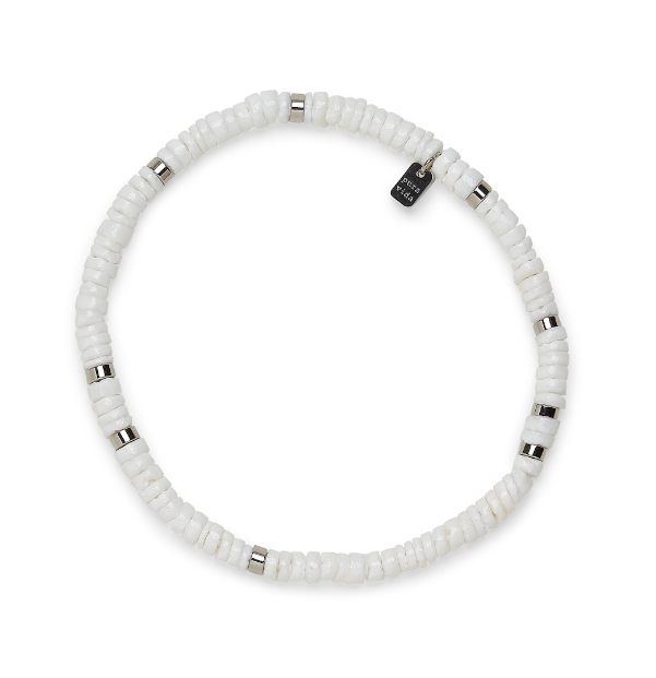Pura Vida Anklet - Puka Shell Stretch - Pine & Moss