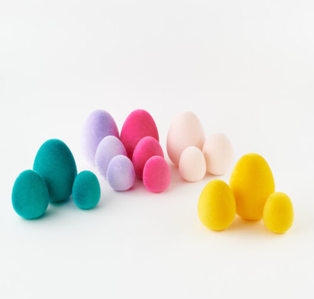Flocked Easter Egg- Assorted Sizes/ Colors - Pine & Moss