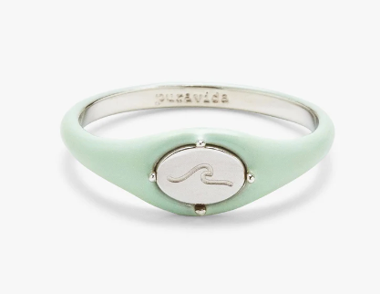 Pura Vida Wave Enamel Decal Ring - Pine & Moss