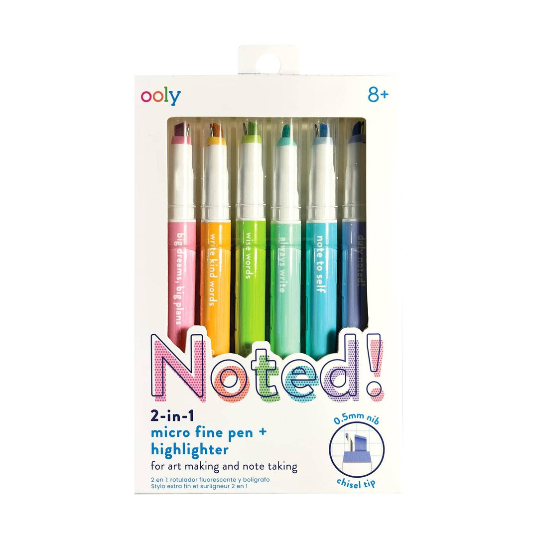 Noted! 2-in-1 Micro Fine Tip Pens & Highlighters - Set of 6 - Pine & Moss
