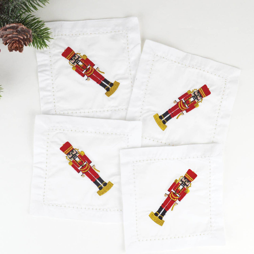 Nutcracker Embroidered Cocktail Napkin Set - Pine & Moss