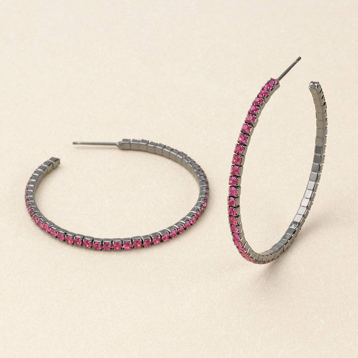Sparkle & Shine Lg Rhinestone Hoop Earring - Fuchsia/Gun - Pine & Moss