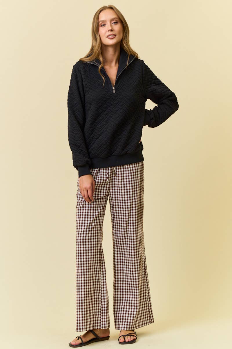 Bailey Quilted Half Zip Top- Black
