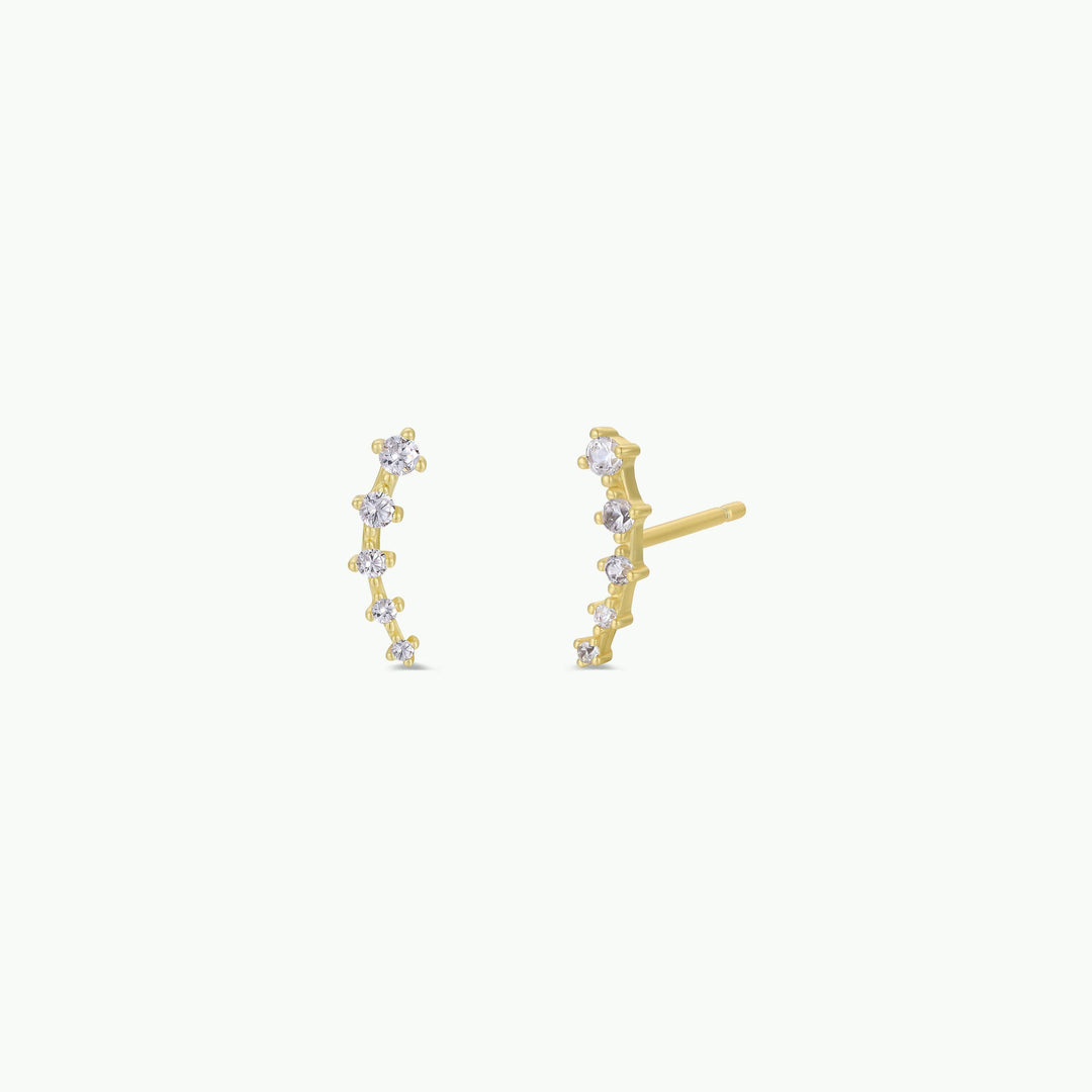 Crawler - White CZ - Gold Earrings - Pine & Moss