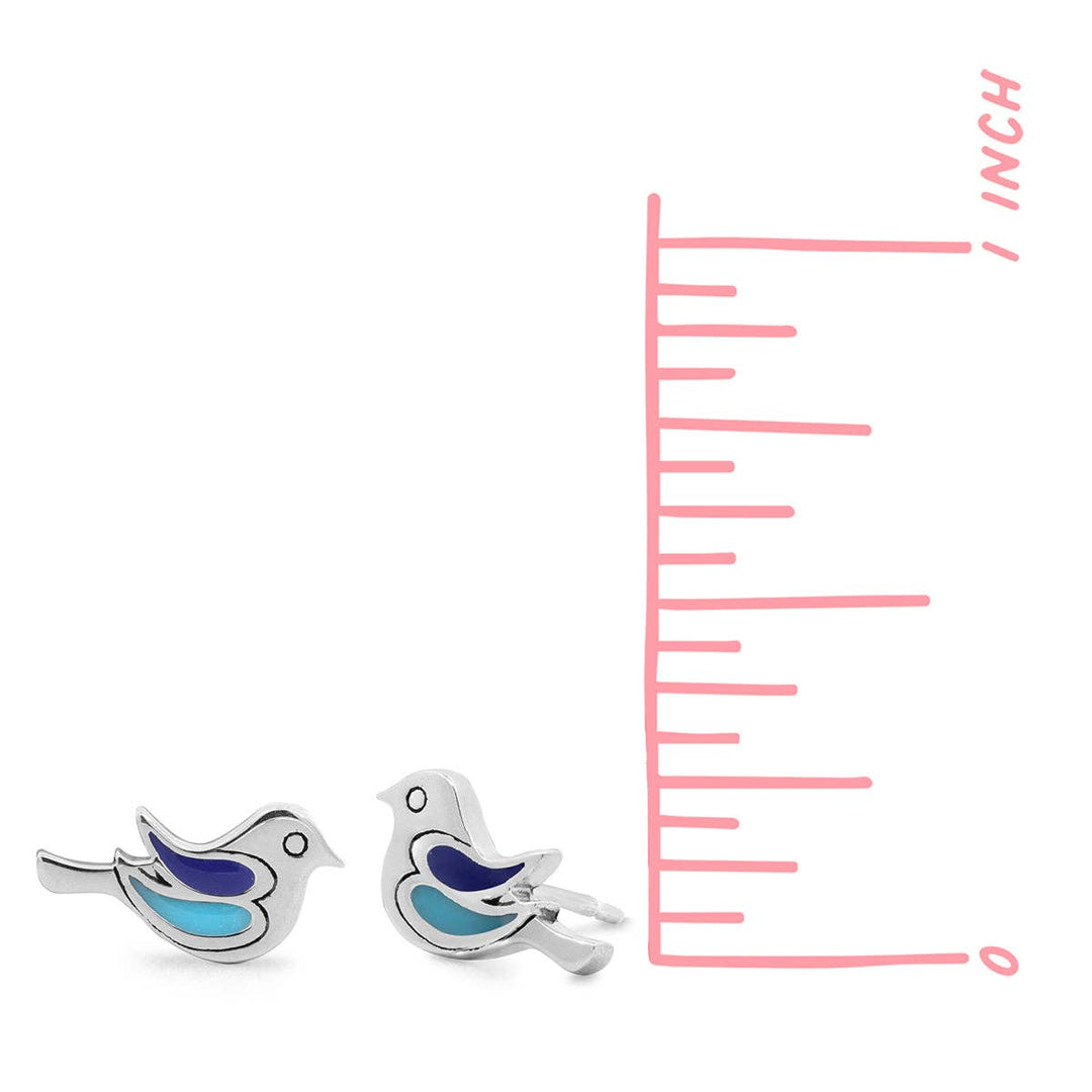 Bird Stud Earrings with Stone (EA 2546BL) - Pine & Moss